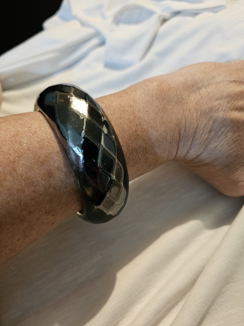 Glossy Black Faceted Cuff Bracelet